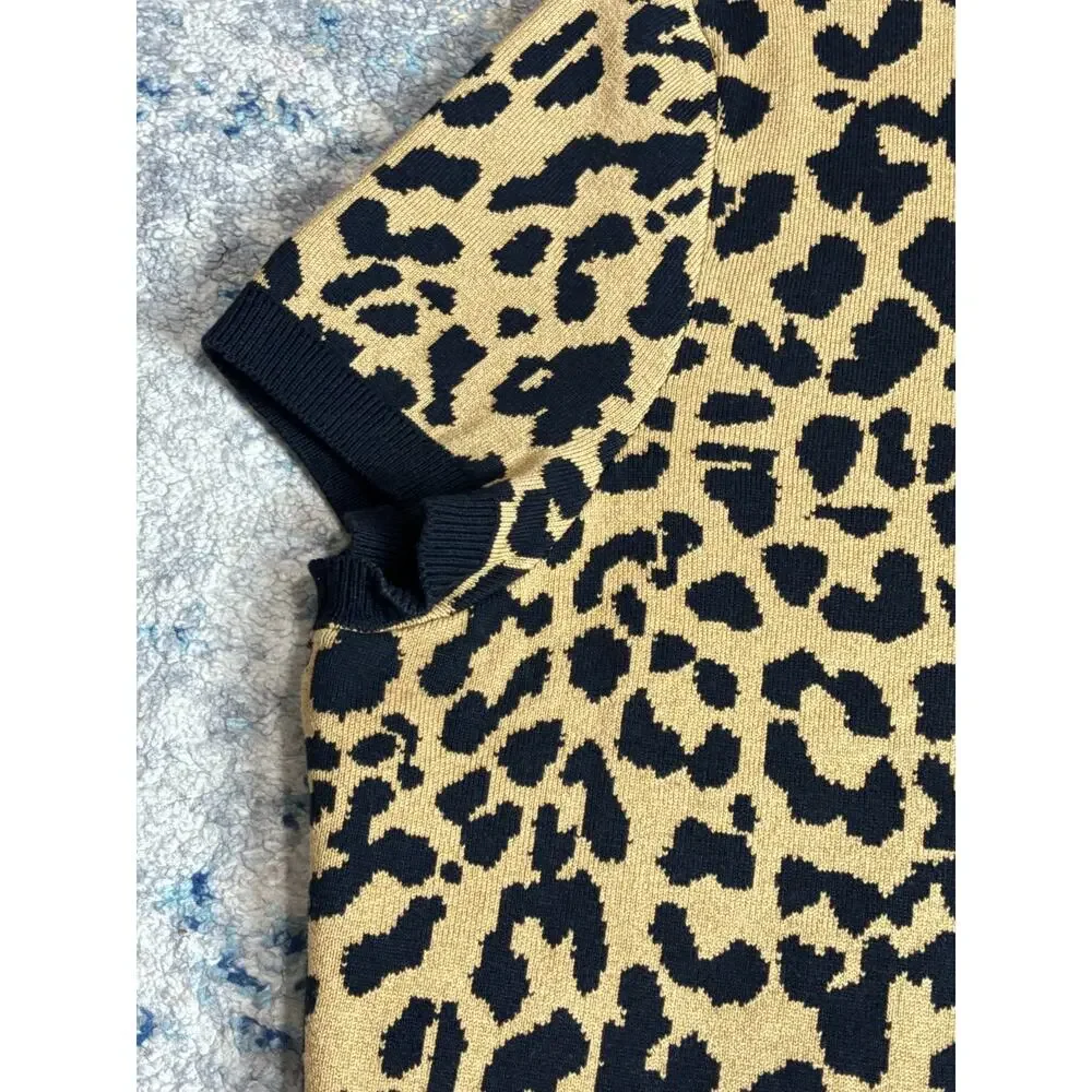 DKNY Jeans Leopard Print Knit Sweater Womens XL Tan Black‎ Pullover